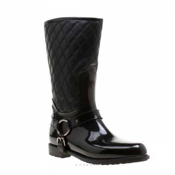 Stuart Weitzman Black Leather & Rubber Stirrup Rain Boots Size 39 (Size 8.5) - Picture 6 of 16
